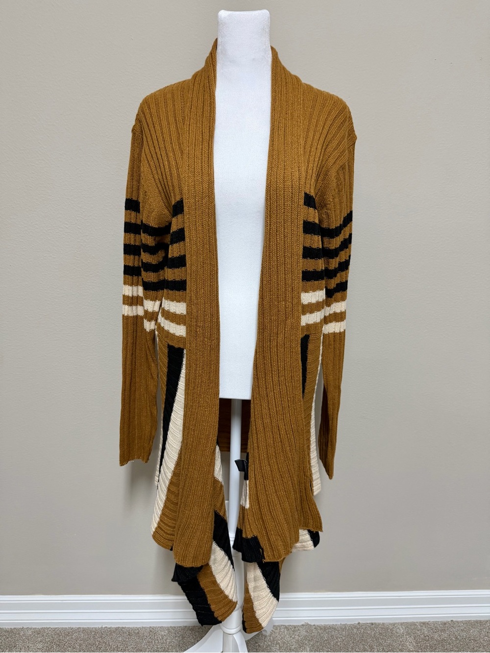 Evelyn Taylor Striped Ribbed Knit Flyaway Cardigan Size 2X